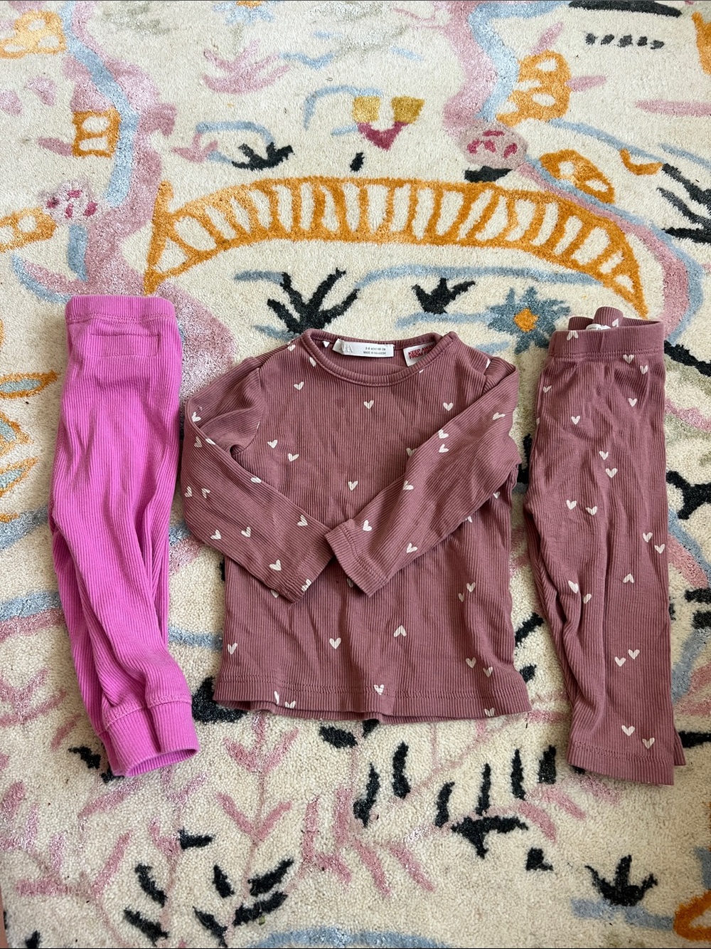 Zara Mauve Heart Thermal Pajama Set with Pink Leggings